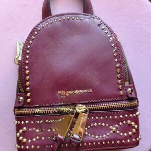 Michael Kors Wine Red Backpack with Gold Studs